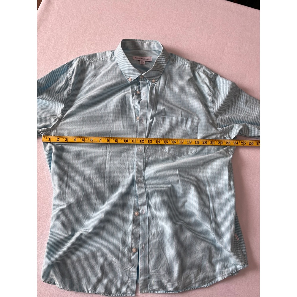 Calvin Klein Mens XL Lt Blue aqua check Button Down Shirt Long Sleeve Cotton - Picture 13 of 13